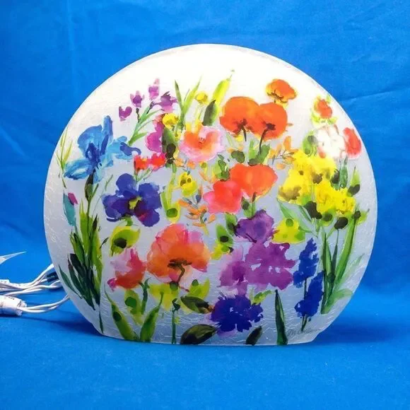 Spring Florals Glass Lighted Vase Signed Home Decor Illumination - Picture 2 of 14